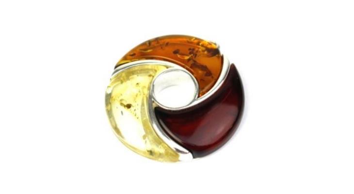 Baltic Multi Colour Amber Sterling Silver 3D Wheel Pendant, Approx. 25mm (Cognac, Lemon, Cherry)